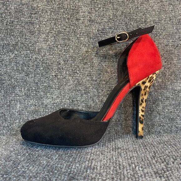 Call It Spring Shoes Heels Size 8 Red Black Leopard Strappy Stiletto Womens Prom - Picture 2 of 8